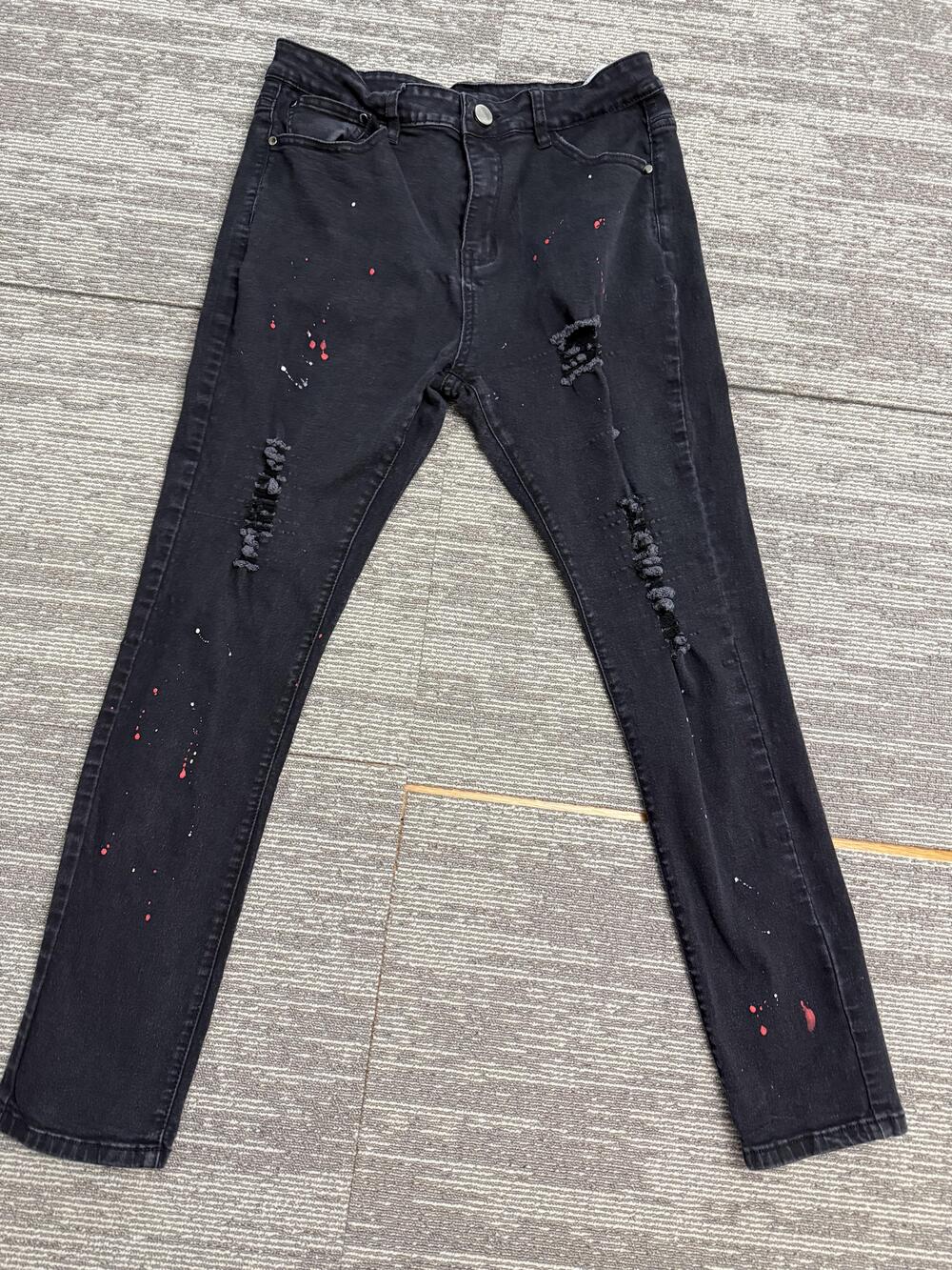 Shein Jeans Mens 32 Distressed Paint Splatter Skinny Fit Stretch Denim Pants